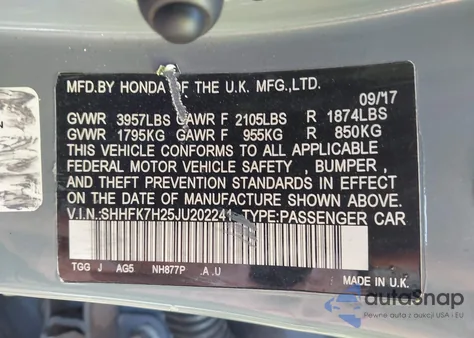 2018 Honda Civic Lx from USA, damaged, VIN SHHFK7H25JU202241